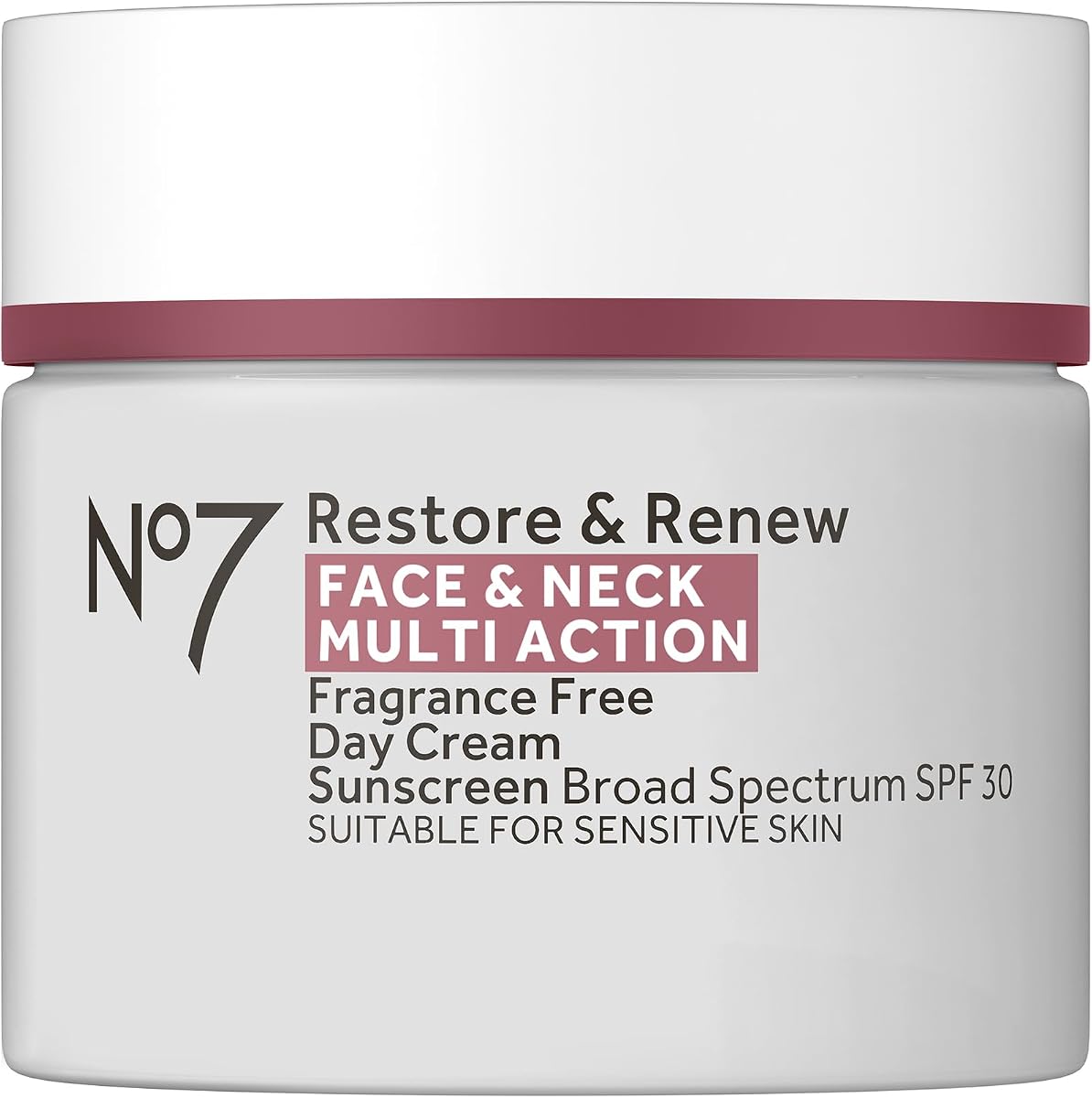 No7 Restore & Renew Multi Action Face & Neck SPF 30 Day Cream - Firming & Hydrating Face Moisturizer with Hyaluronic Acid to Help Reduce the Appearance of Wrinkles - Fragrance-Free (1.69 Fl Oz) | Firming & Hydrating Moisturizer, Hyaluronic Acid, Reduces Appearance of Wrinkles, Fragrance-Free