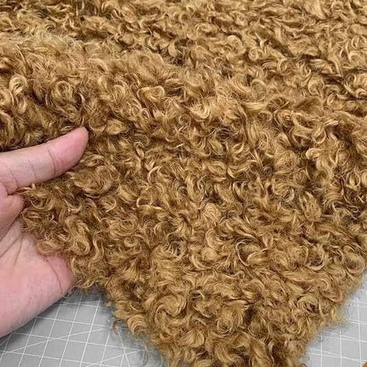 Morezmore M01689-Try Curly Faux Fur Fabric Sample #14 Light Brown 7'x10' for Doll Puppet Hair or Miniature Plush Teddy Bear Other Animals QC1