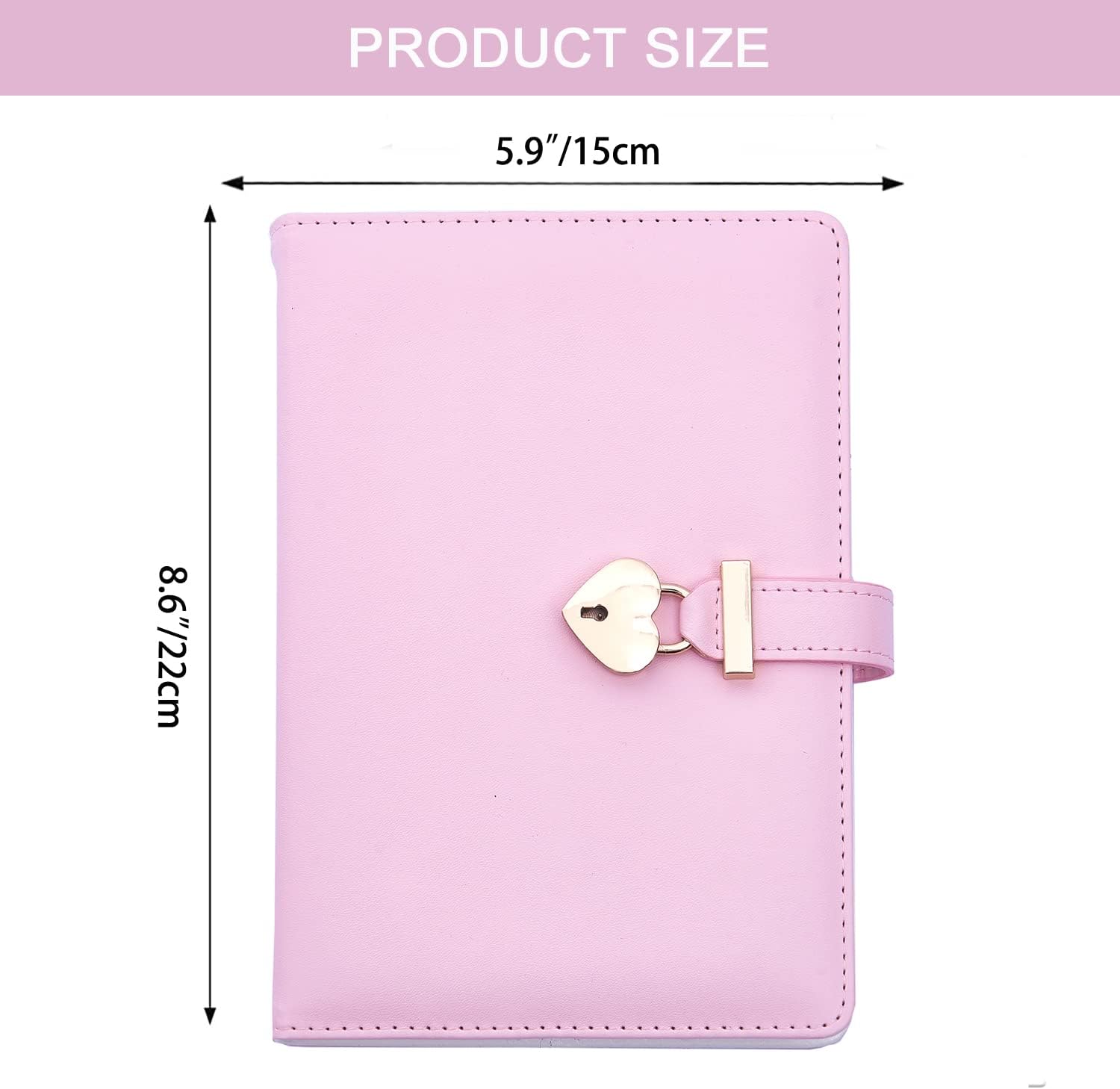 NectaRoy A5 Cute Lockable Journal with Heart-Shaped Lock & Key, Secret Notebook Travel Diary, PU Leather Writing Notepad - Image 3