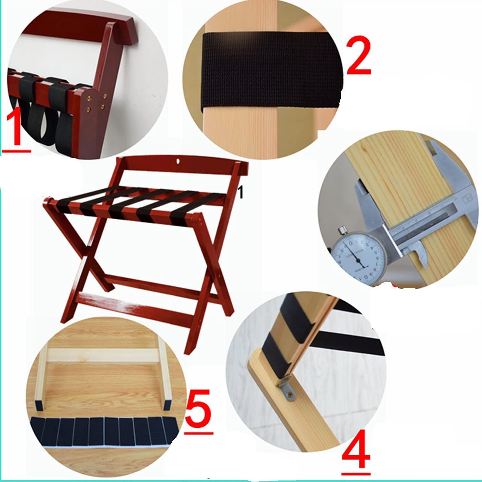 Portaequipajes de Hotel (Paquete de 2): portamaletas de Madera Maciza para habitación de Invitados, Soporte para Maletas con Respaldo y Zapatero, portaequipajes de 2,Brown