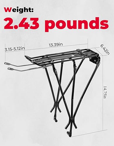 Miniatura 6 de KEMIMOTO Portabicicletas de carga trasera, 24-27.5 pulgadas, longitud ajustable, carga máxima de 220 libras, luz reflectante trasera roja, diseño de