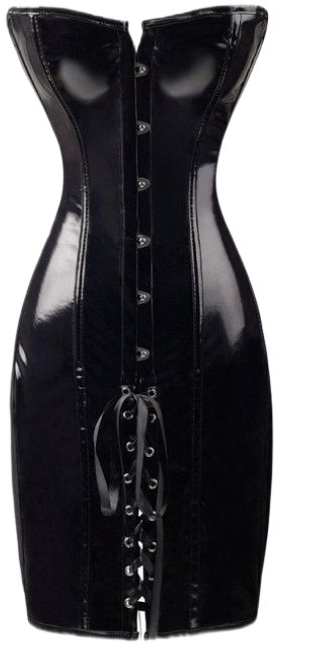 S-XXL Noir/Rouge Long Corset en Cuir Sexy Gothique Corset Robe en Cuir PVC Squelette Corset Top Dentelle Clubwear Corset-Noir,M