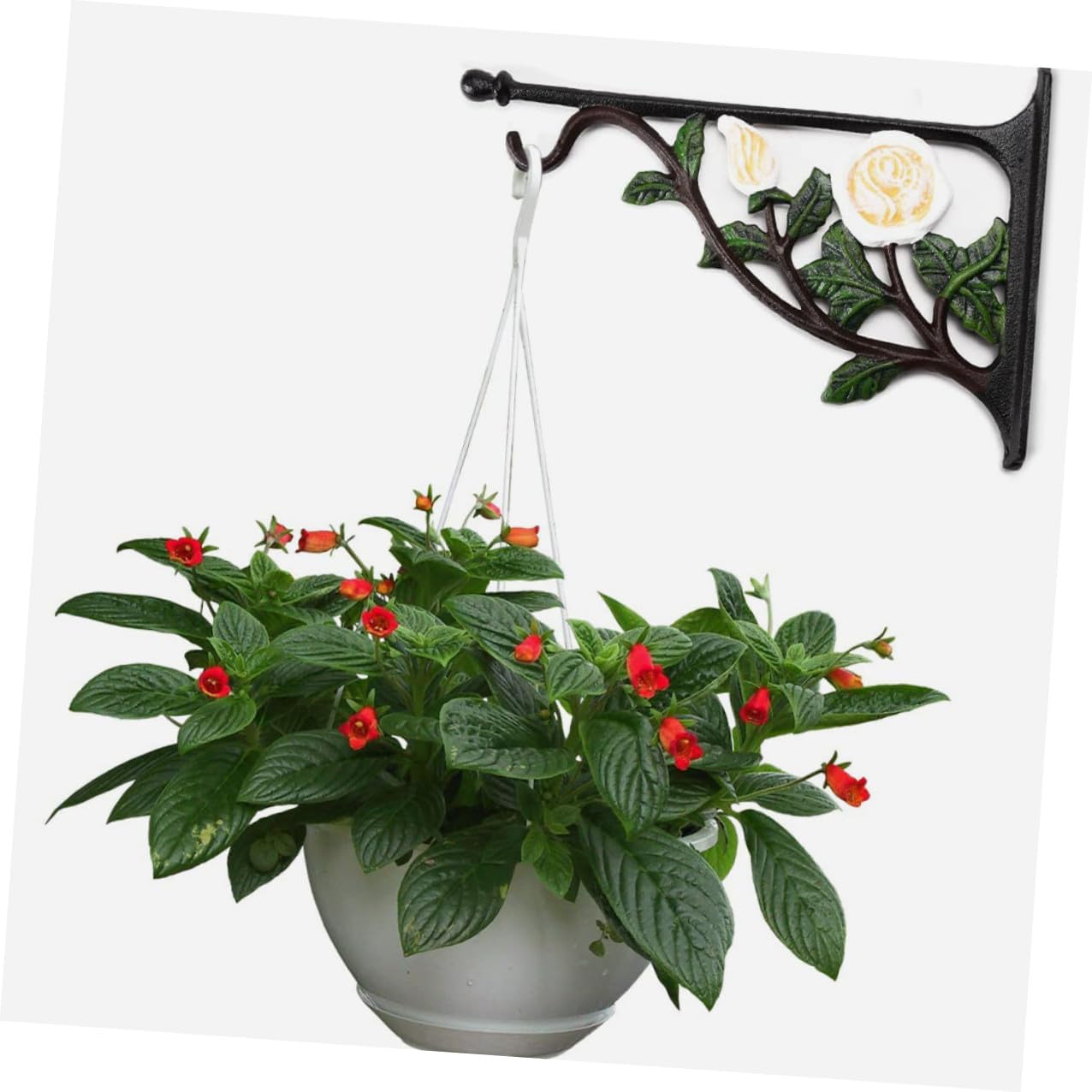 YARNOW Cast Iron Rose Pattern Wall Planter Hook for Hanging Flower Baskets, Bird Feeders, and Wind Chimes – Sturdy Metal Balcony and Garden Hanging Bracket, Single Pack