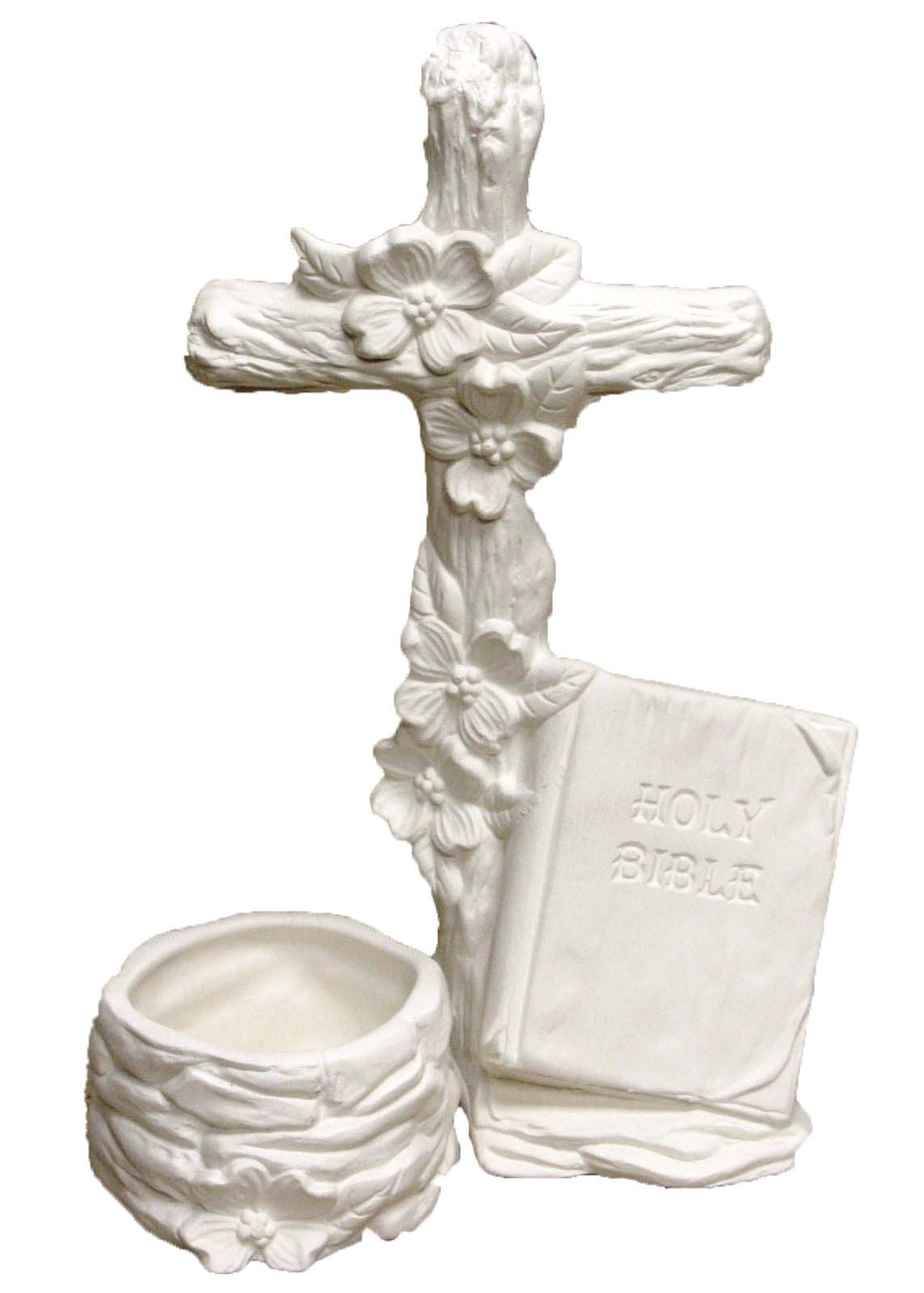 Dogwood Cross 9" Candleholder Ceramic Bisque, Ready to Paint