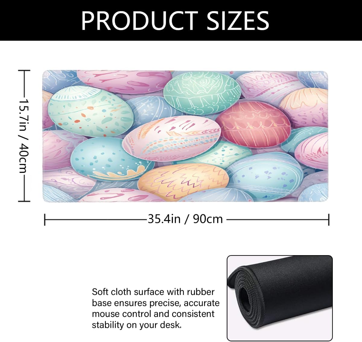 Large Easter Mouse Mat Computer Mousepad with Non-Slip Rubber Base Waterproof Mouse Pad Desktop Keyboard Pad for Gamer,Home School Laptop Office Accessories,16x35.5inZ (191)