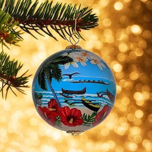 Miniatura 87 de Hawaiian Beach Life - Adorno hawaiano coleccionable de cristal pintado a mano con caja de regalo NB/H Beach Life,Corales y tortugas marinas,Puesta