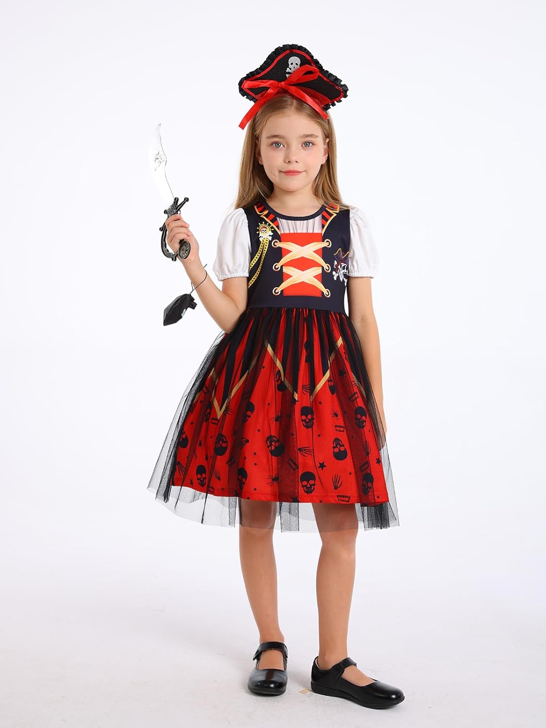 WonderBabeb Pirate Costume Kids Pirate Cosplay Dress Up Set with Accessories Girls Halloween Party Outfit - Image 3