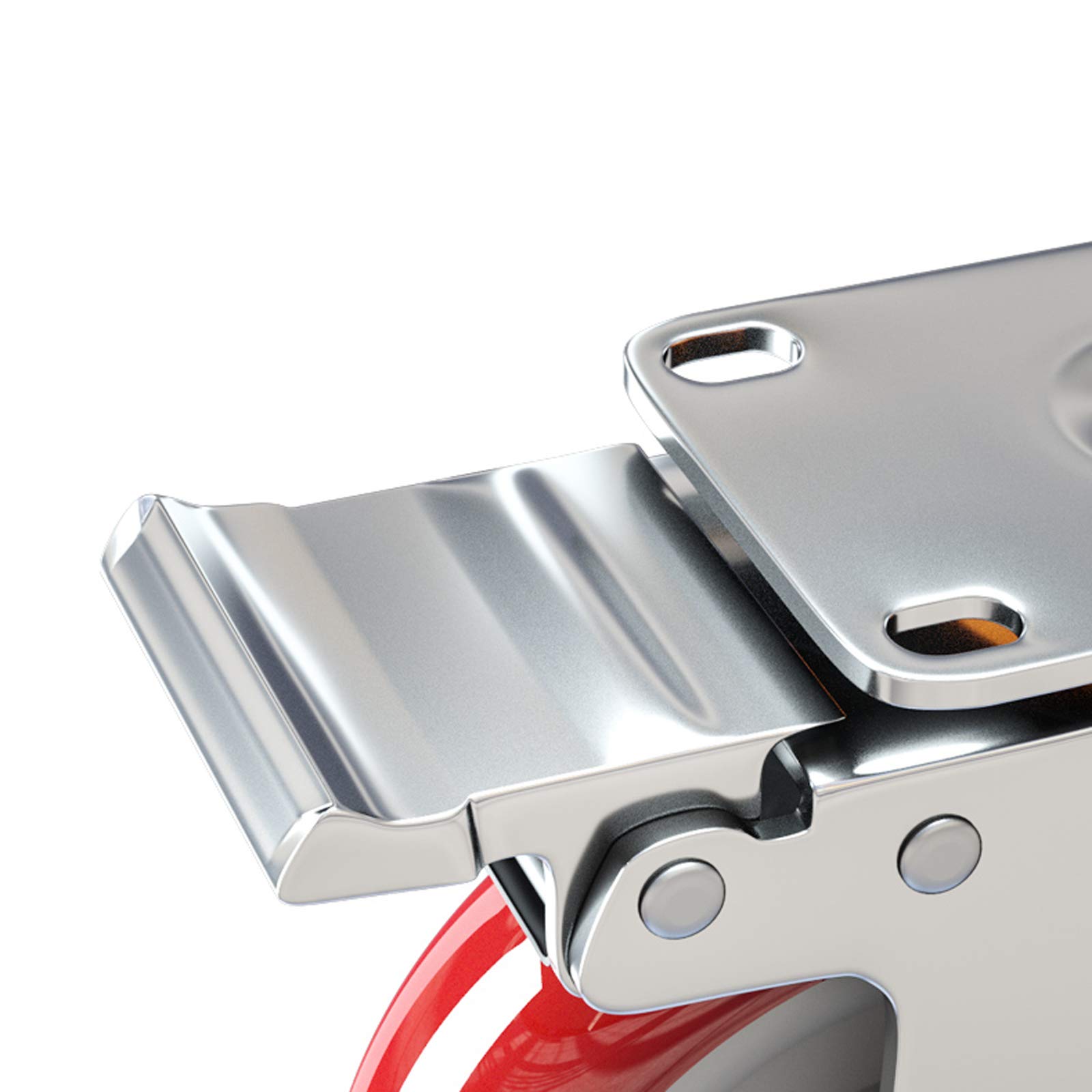 Ruote girevoli per mobili Resistenti, Portata 180 kg, Ruote piroettanti in Poliuretano Rosso con Piastra, Diametro 4" (100 mm), Ruote piroettanti con Freno per carrelli e mobili.