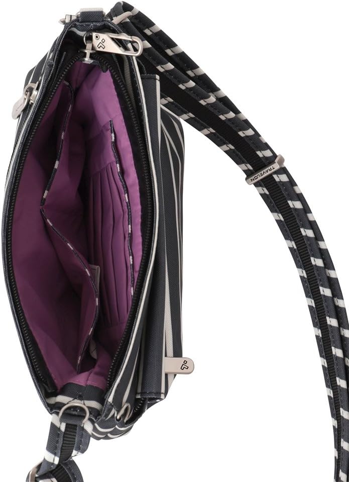 Travelon Anti-Theft Classic Mini Shoulder Bag (Black w/White Stripe - Exclusive Color) - Image 4