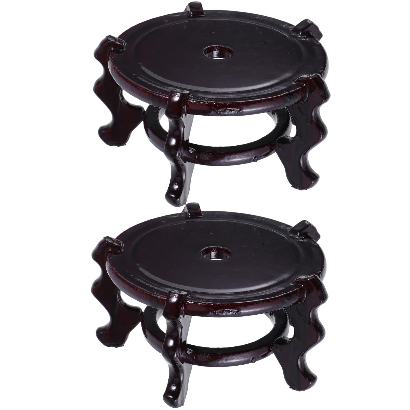 Soporte para Macetas de Madera Marrón, Base Redonda para Plantas Interior, Exhibidor Creativo de 2 Piezas, Adecuado para Cualquier Rincón del Hogar