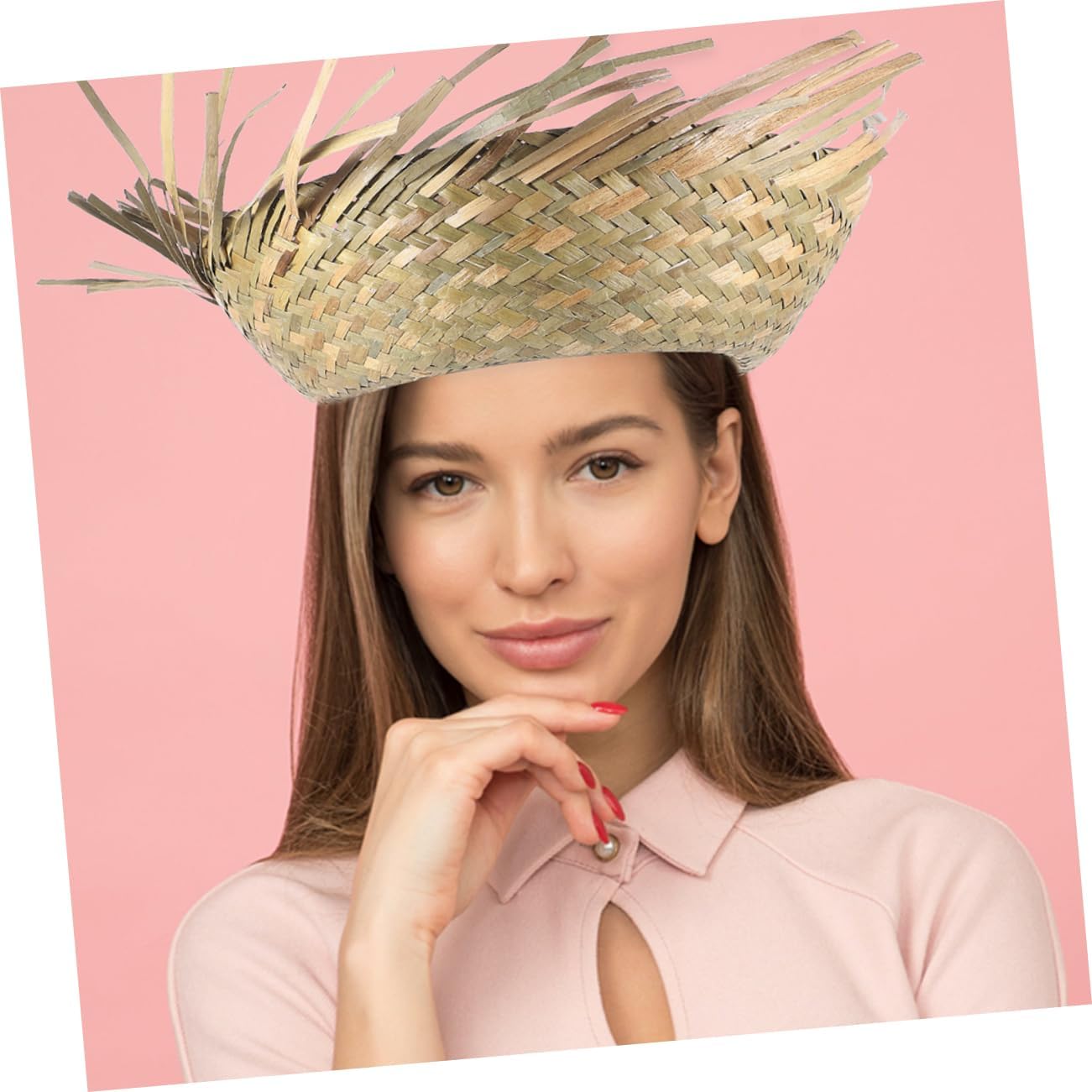 2 Pcs Women Hawaiian Straw Sun Hats for Beach Party Light Green