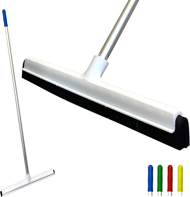 Colour Coded 46cm Floor Squeegee Mop with 120cm Aluminium Handle | Quick Drying Wet Room Floor Squeegee Heavy Duty | Double Foam Squeegee Blade Floor Wiper for Bathroom, Kitchen, and Shower (Red)