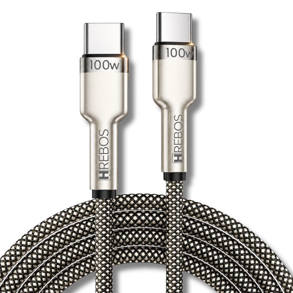 Cabo Carregador Hrebos USB-C para Tipo-C 100W 2 Metros Trançado