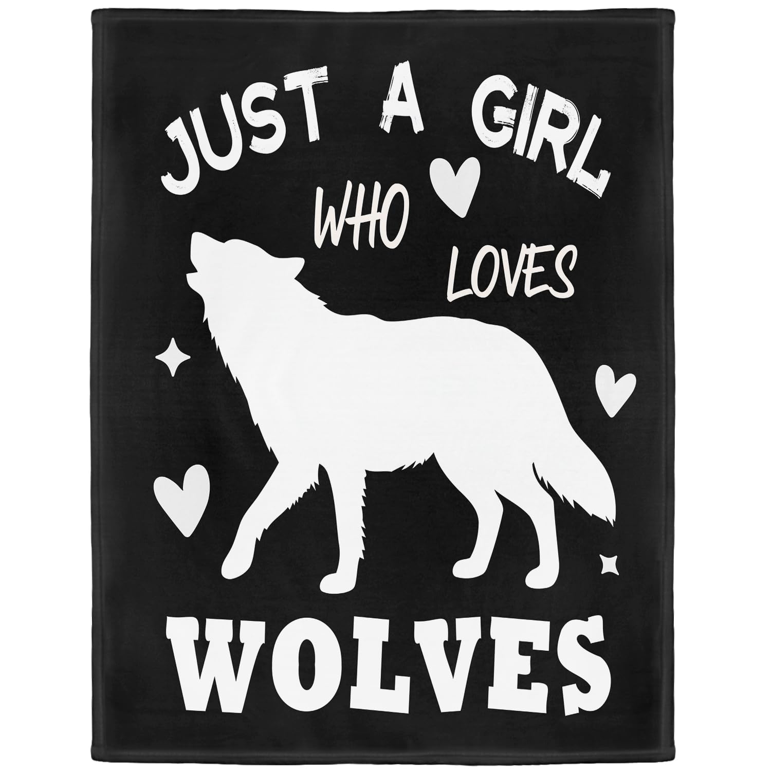 YISUMEI Wolf Fleece Throw Blanket, Just A Girl Who Loves Wolves Design, Gift for Girls Women Kids, 150 x 200 cm, Black