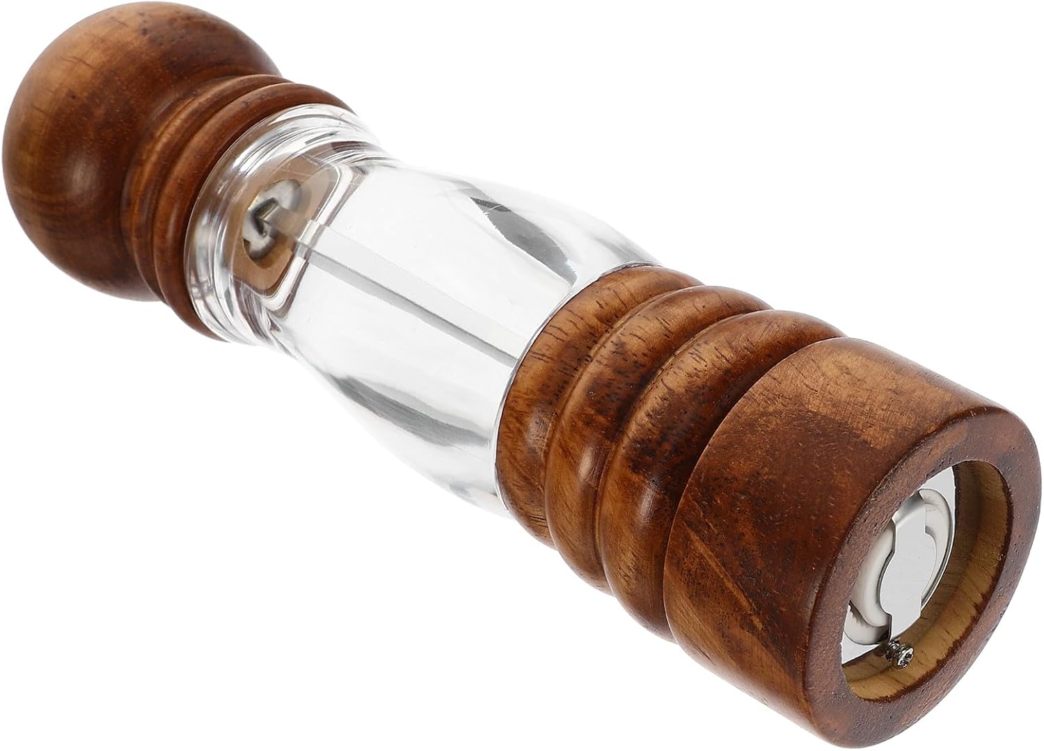 COLLBATH Manual Wooden Pepper Grinder 8-inch Acrylic Spice Mill Refillable Salt and Pepper Shaker Bottle for Kitchen Cooking