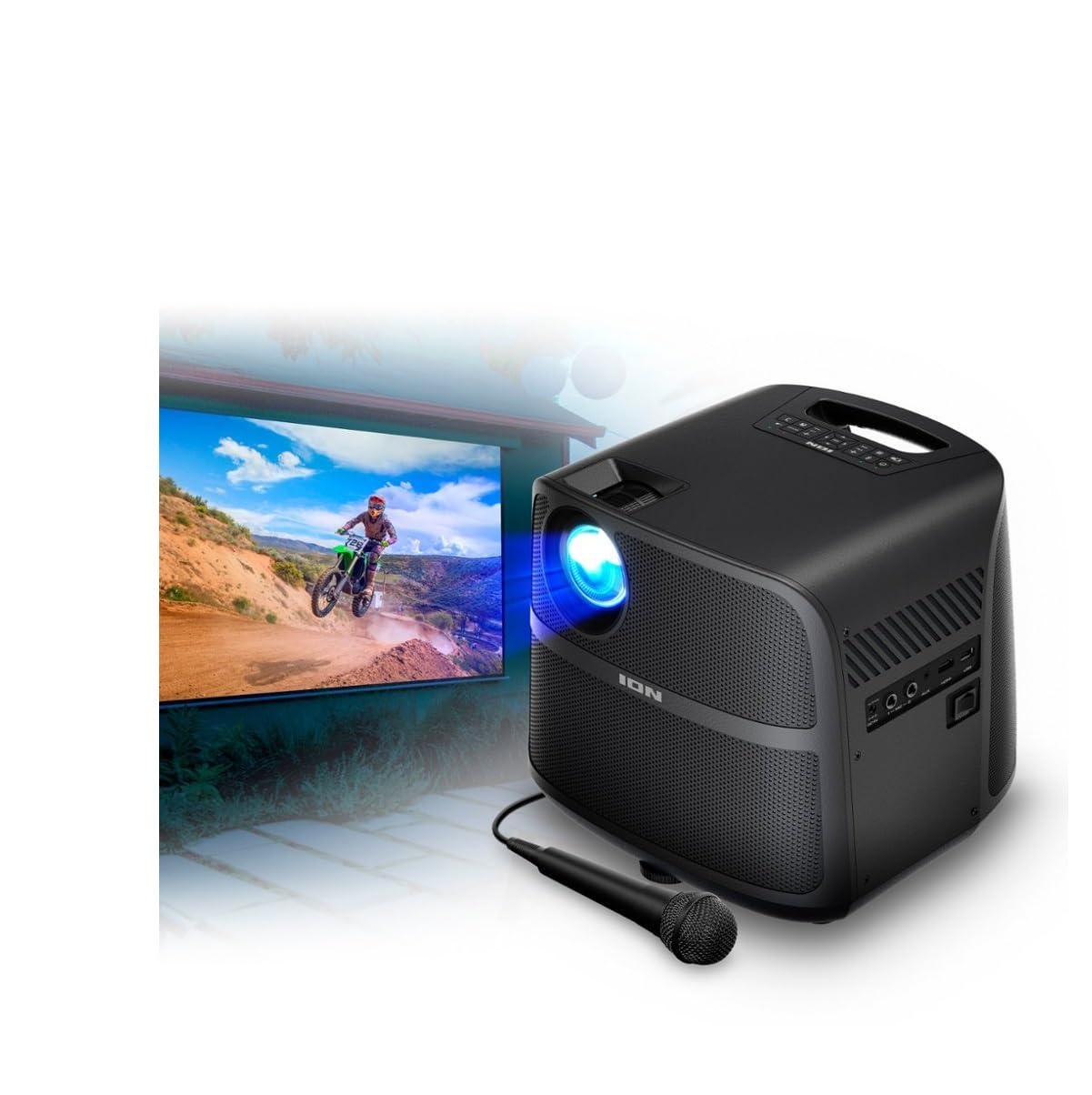 ION Audio Projector Max HD Projector with Crystal-Clear 1080p HD Video and 70-Watt Sound System for Music or Bluetooth Karaoke Speaker (Renewed)