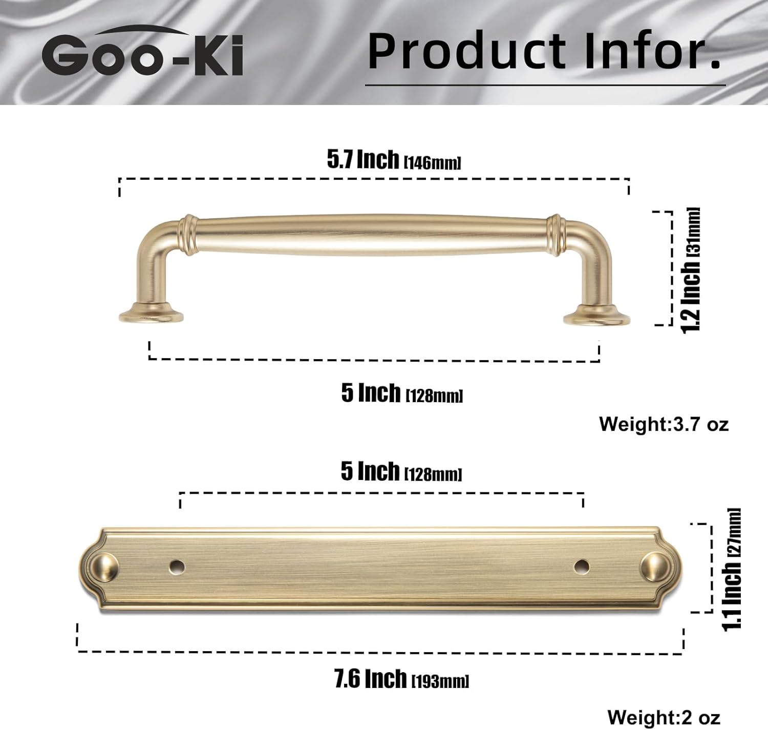 Goo-Ki 5.04" c-c Champagne Bronze Drawer Pulls with Back/Base Plate Zinc Alloy Kitchen Hardware - 2 Pack Champagne Gold Bar Cabinet Pulls Handles with Spacer