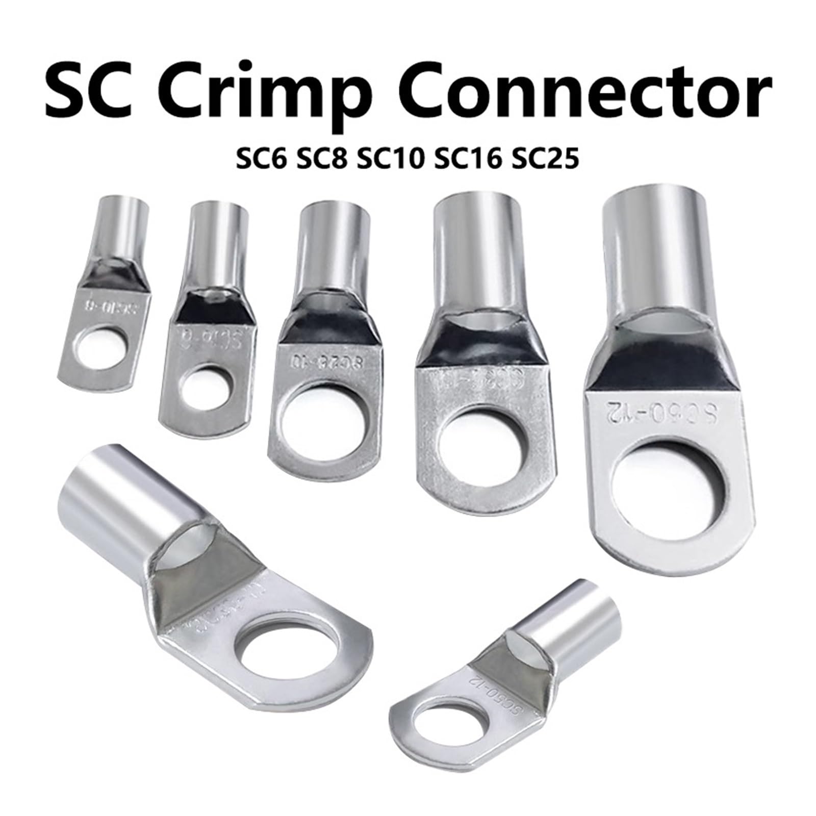 SC6 SC8 SC10 SC16 SC25 SC Type Borne à nez de fil Bloc de cuivre nu Cosses de câble Trou Connecteur à sertir 6 mm 8 mm 10 mm(SC10-10,100PCS_A)