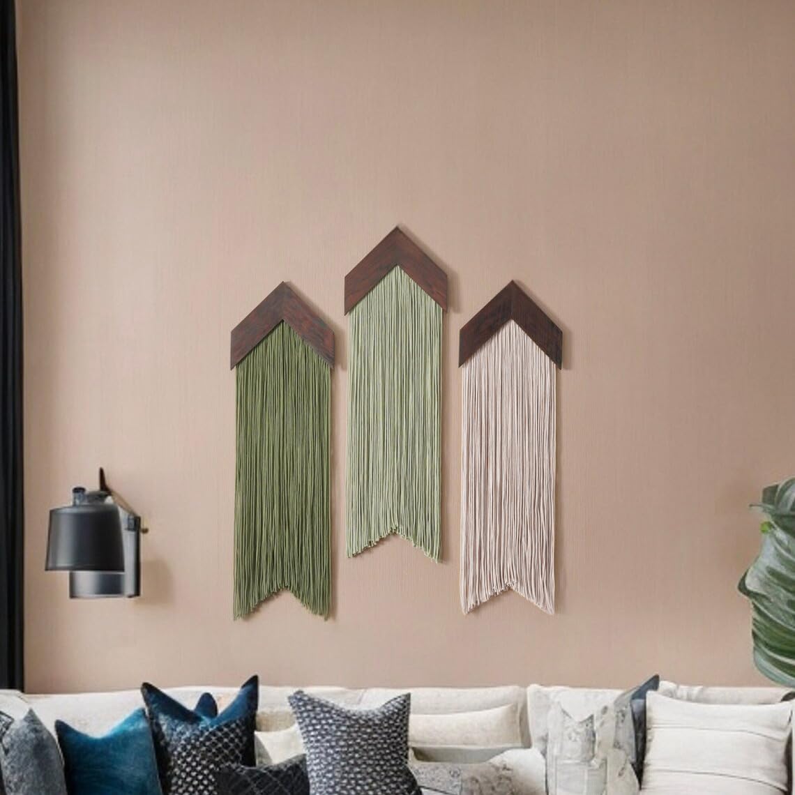 Tapiz de macramé para colgar en la pared, para dormitorio y sala de estar, hecho a mano, teñido por inmersión, decoración de pared verde con hilo único, estilo tradicional para apartamento, decoración