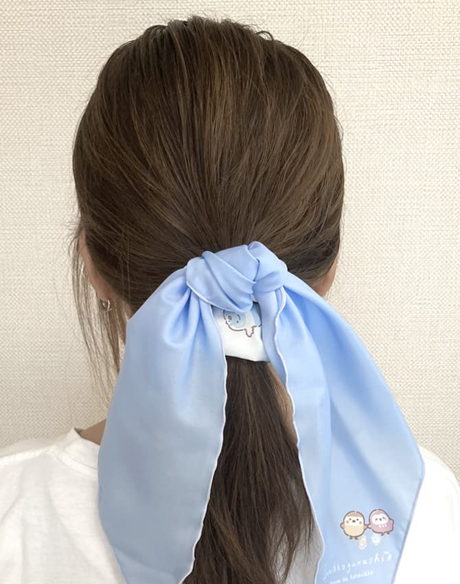 すみっコぐらし ふわゆれ かわいい スカーフ付シュシュ ヘアアレンジ アクセサリー まとめ髪 スカーフ シュシュ 3WAY (ブルー)