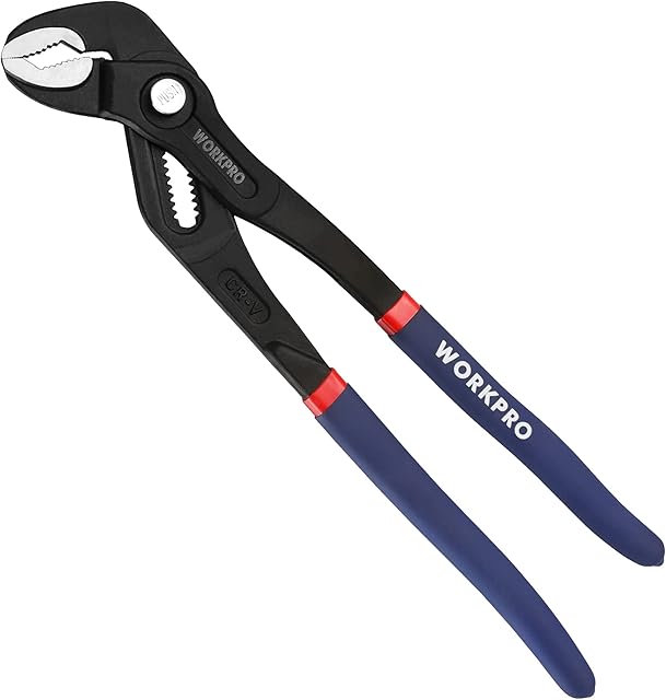 WORKPRO Water Pump Pliers, 50mm Wide Jaw Capacity Quick Adjustable Tongue and Groove Plier, CR-V Steel Slip Joint Pipe Grips Tools with Non-Slip Handle