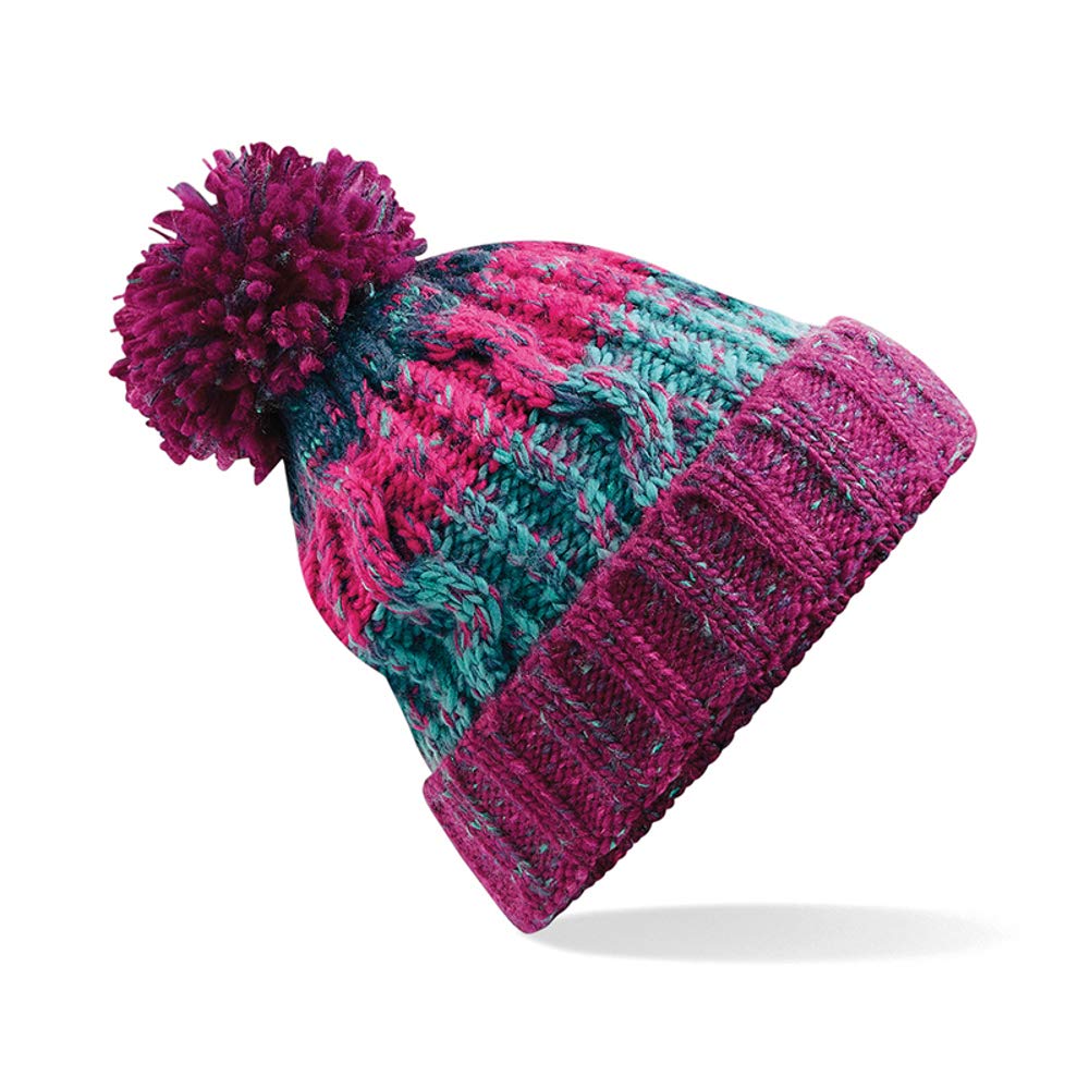 ASVP Shop Corkscrew Cable Knitted Bobble Hat Plain Mens Womens Beanie Warm Winter Pom Wooly Cap (Winter Berries)
