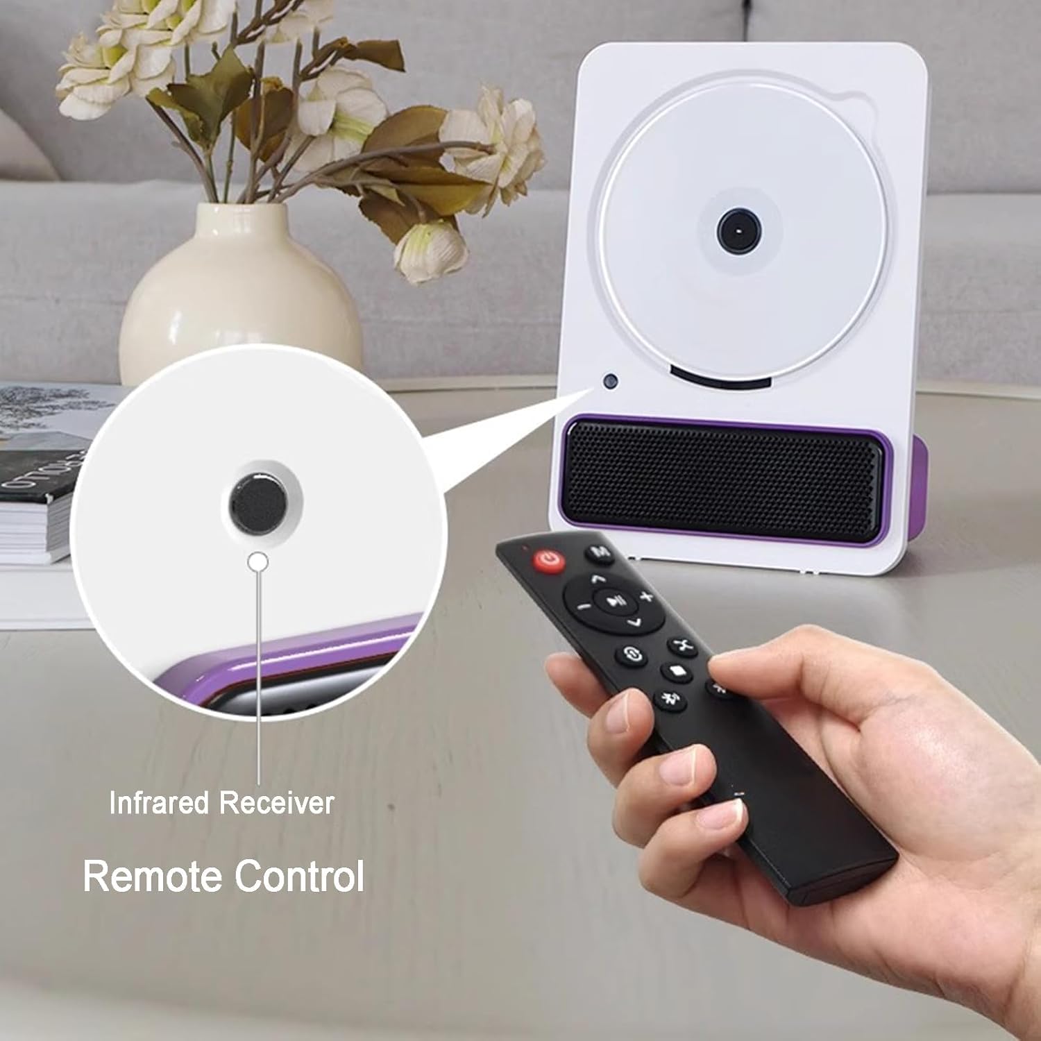 Lettore musicale CD con Bluetooth, telecomando, batteria ricaricabile, jack per cuffie da 3,5 mm, qualità del suono HiFi, altoparlante full-range integrato