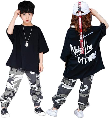 Amazon ダンス 衣装 キッズダンス 迷彩 ヒップホップ セットアップ 子供 ダンス衣装 Tシャツ パンツ 上下セット 原宿系 ガールズ オシャレ ダンスウェア ダンスウェア 子供用 男の子 女の子 演出服 カジュアル ストリート セール ジャージ 通販