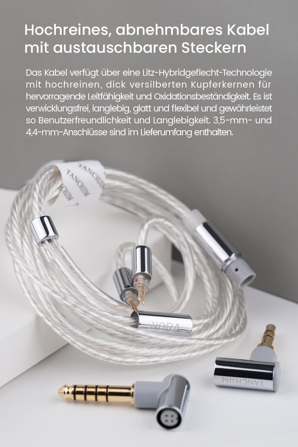 TANCHJIM Nora Professionelle In Ear Monitore für Live-Streams & Aufnahmen | Wired IEM Gesangs/Instrumentenverstärkung, DTM5 Dual-Cavity-Dual-Magnetic-Dynamic-Treiber, Leicht, 3,5/4,4 mm, ohne Mikrofon