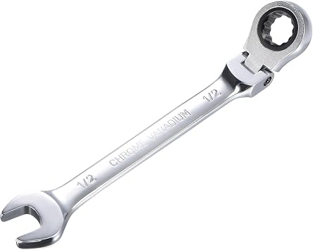 uxcell 1/2 Inch Flex-Head Ratcheting Combination Wrench SAE 72 Teeth 12 Point Ratchet Box Ended Spanner Tools, Cr-V