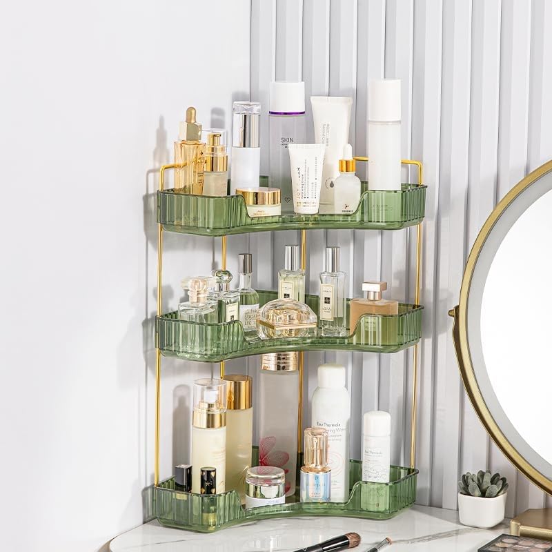 Organizador de Maquillaje, Organizador de Cosméticos, Organizador Perfume, Organizador de Bandeja de Cosméticos de Alta Capacidad para Baño (3 Capas, Verde)