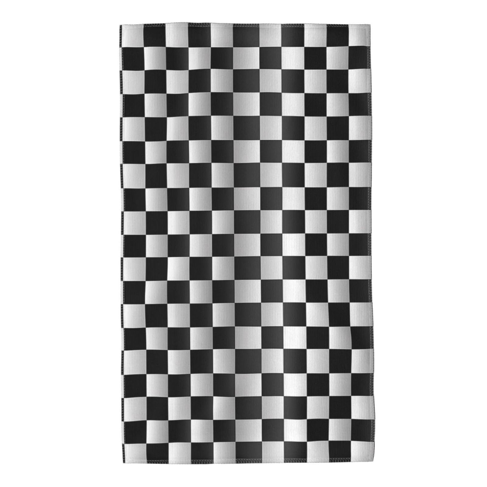Anceky Black White Checkered Chessboard Racing Flag Towels Absorbent Quick Drying Hand Towels for Face Hair Bath 27.5x16in
