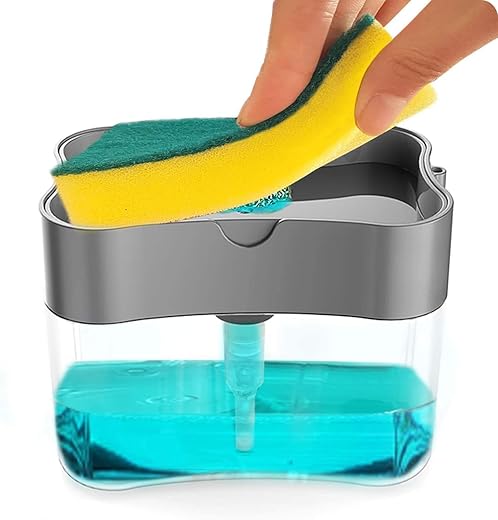 Amiraj 2 in 1 Soap Dispenser for Dishwasher Liquid Holder, Liquid Dispenser Through Pump (Multi-Color) with Sponge
