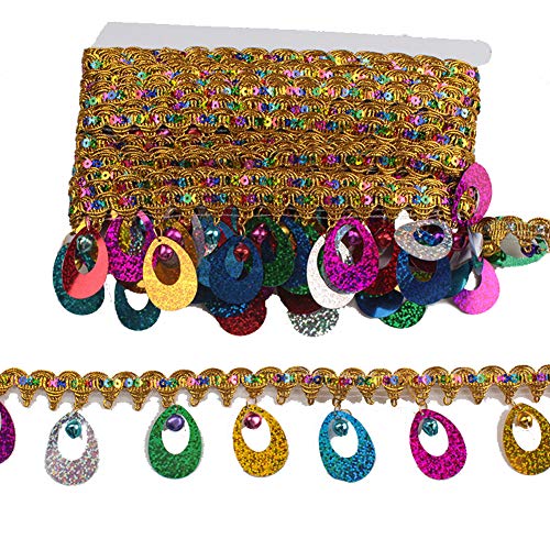 CENFRY 10yards 2inch Width Bell Sequins Lace Fringe Trim Tassel Sewing on Dress