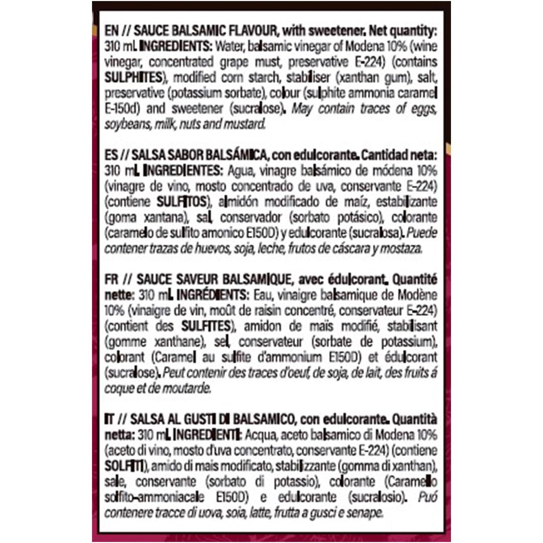 Sauzero Zero Calories Balsamic 310ml | Salsa Baja en calorías y sin Azúcares Añadidos | Aderezo para tus ensaladas y recetas