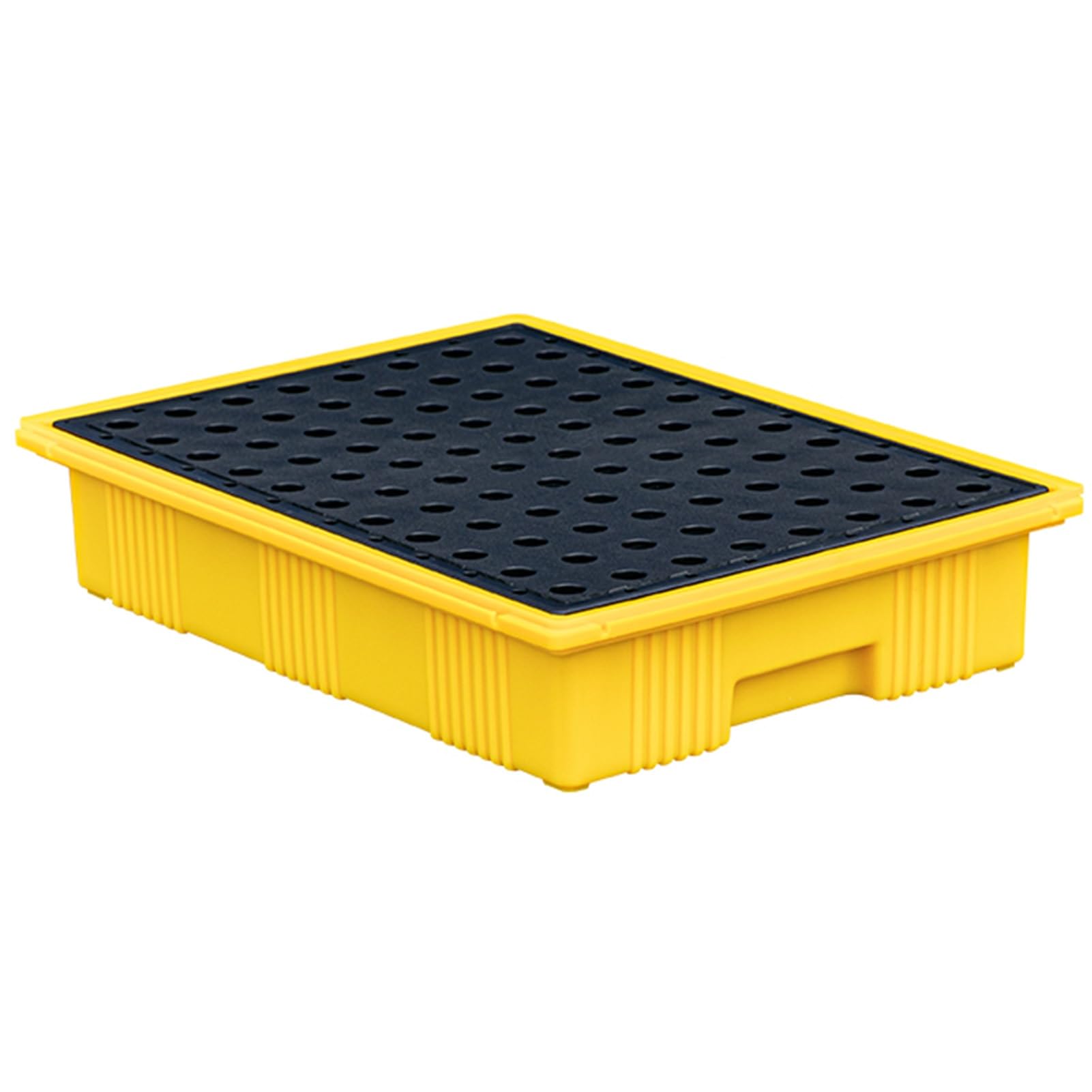 WECLMH Spill Platform, Yellow And Black Polyethylene Spill Containment Pallet, Modular Spill Containment Tray, Warehouses Factory Oil Drums Spill Pallet, 50 KG Load Capacity (Size : 36x49.5x10.5CM)