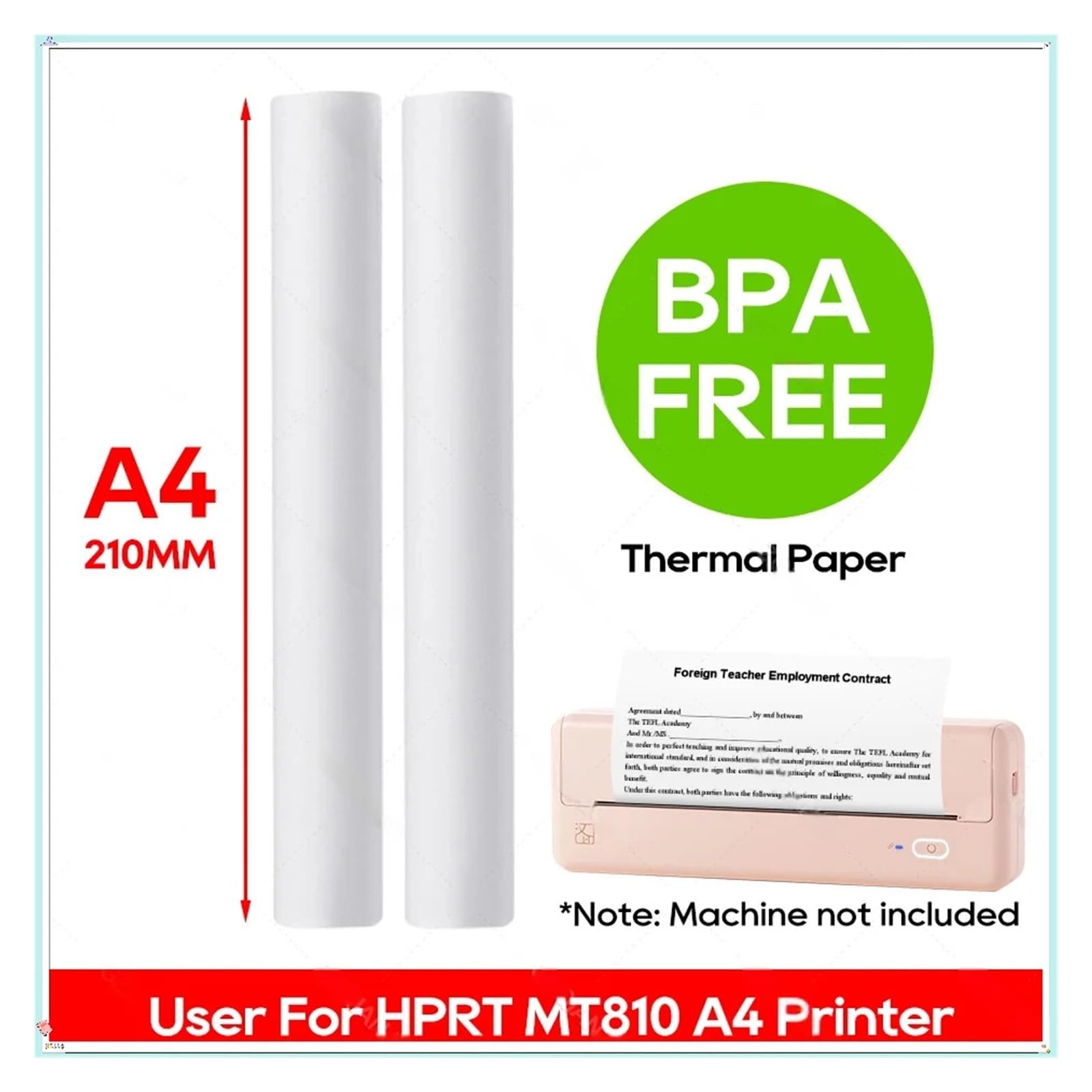Papel TéRmico Rollo de Papel for Impresora térmica A4, Ancho de Papel A4, 2, 4, 6 y 10 Rollos for máquina portátil térmica A4 Papel TéRmico Adhesivo(4 Rolls)