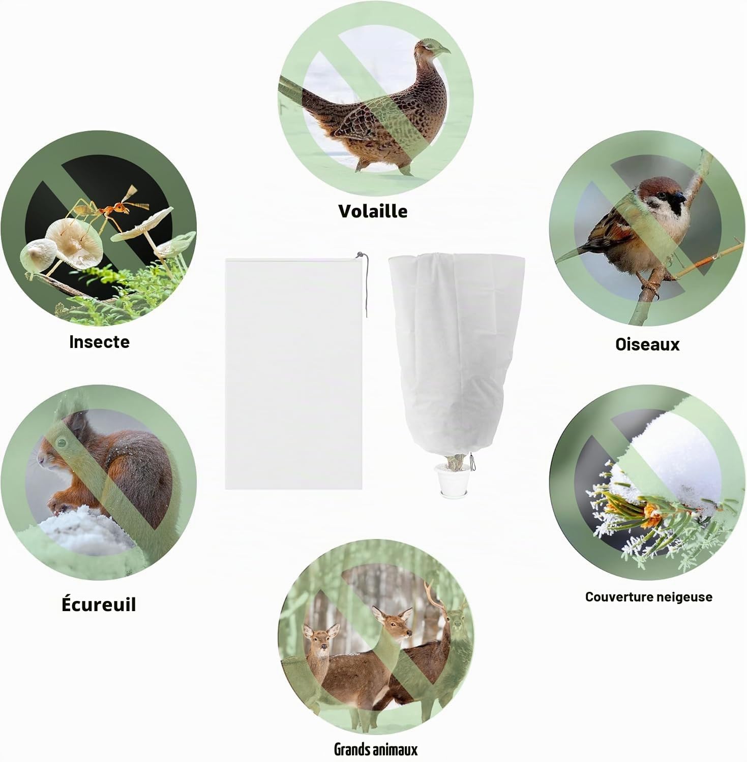 Lot de 6 housses de protection contre le gel pour plantes d'hiver – 120 x 80 cm – Sacs de jardin en polaire – Couverture en tissu anti-gel résistant aux déchirures veste en polaire avec fermeture
