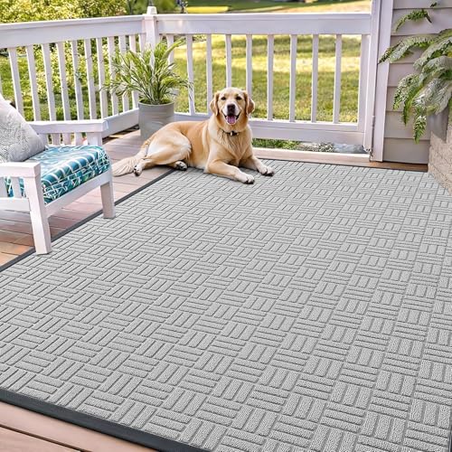 Image of OLANLY Front Door Mat Outside Entrance 71x47, Absorbent, Heavy Duty Sturdy Natural Rubber Doormat Indoor Outdoor, Non-Slip, Stain and Fade Resistant, Low Profile Floor Mat for Entryway, Light Gray