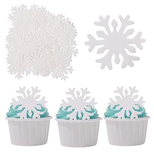 THJ 50PCS Edible Snowflakes Cupcake Toppers - White Snowflakes Cake Decorations Wafer Paper Sprinkles for Christmas Winter Holiday Frozen Theme Party Supplies
