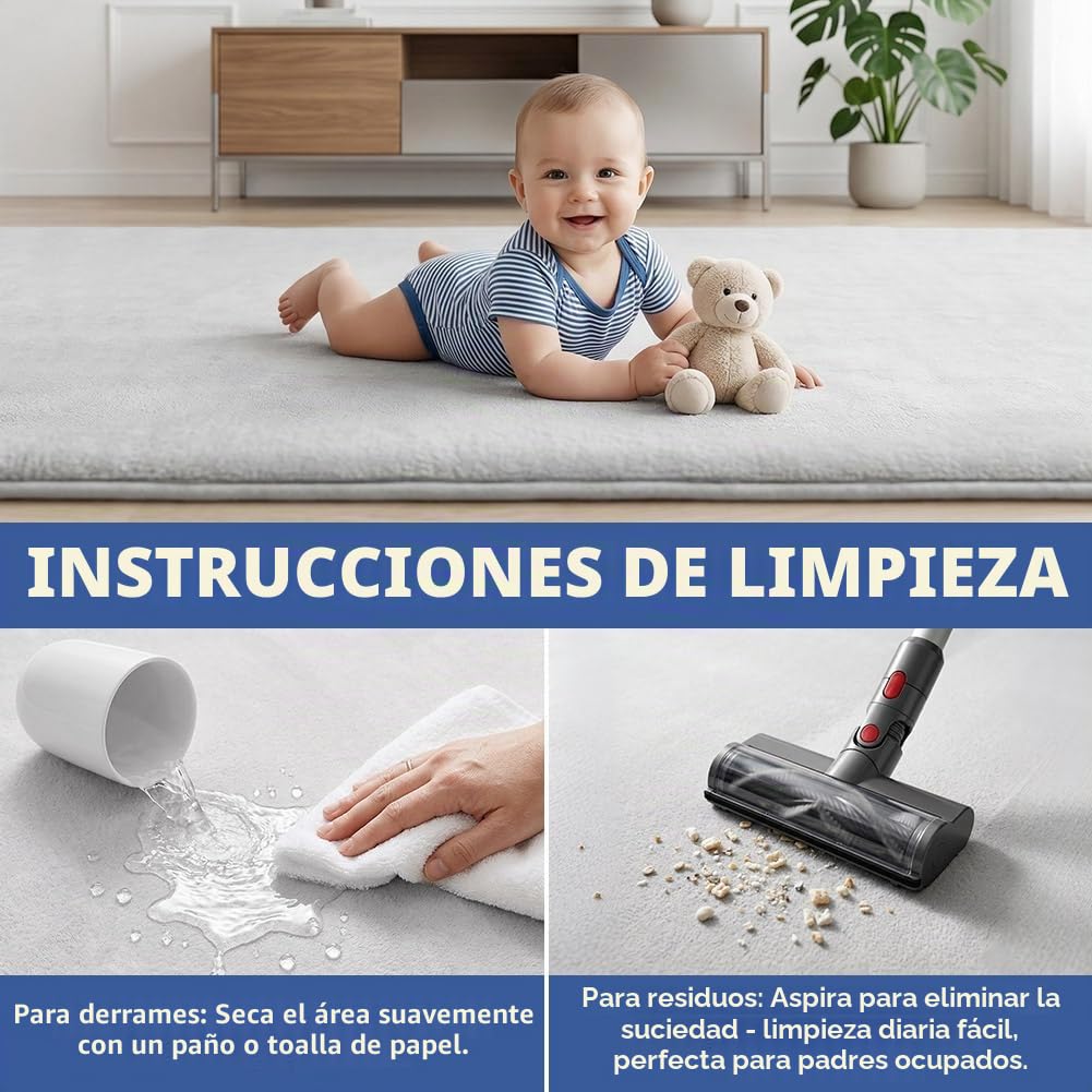 Vicloon Alfombra Gateo Infantil, Alfombra Bebé Acolchada 150 * 180 cm y 3cm Grosor, Mat Suelo para Bebe Rellena de Esponja con Superficie de Franela, para Mesa de Centro o Esterilla de Yoga.