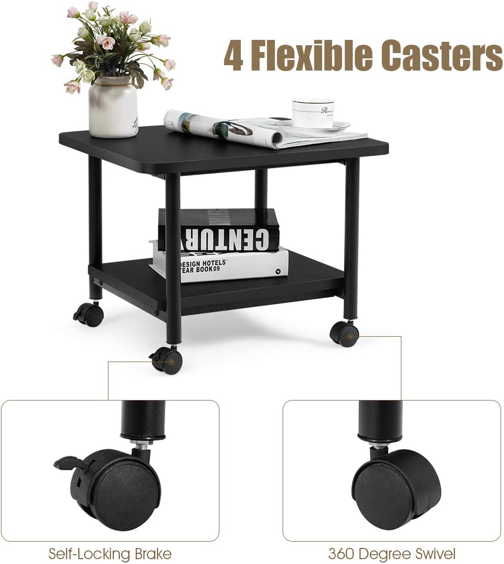 Tangkula 2-Tier Printer Stand, Under Desk Rolling Printer Cart with 2 Storage Shelves, Mobile Machine Stand Storage Rack for Home Office : Office Products