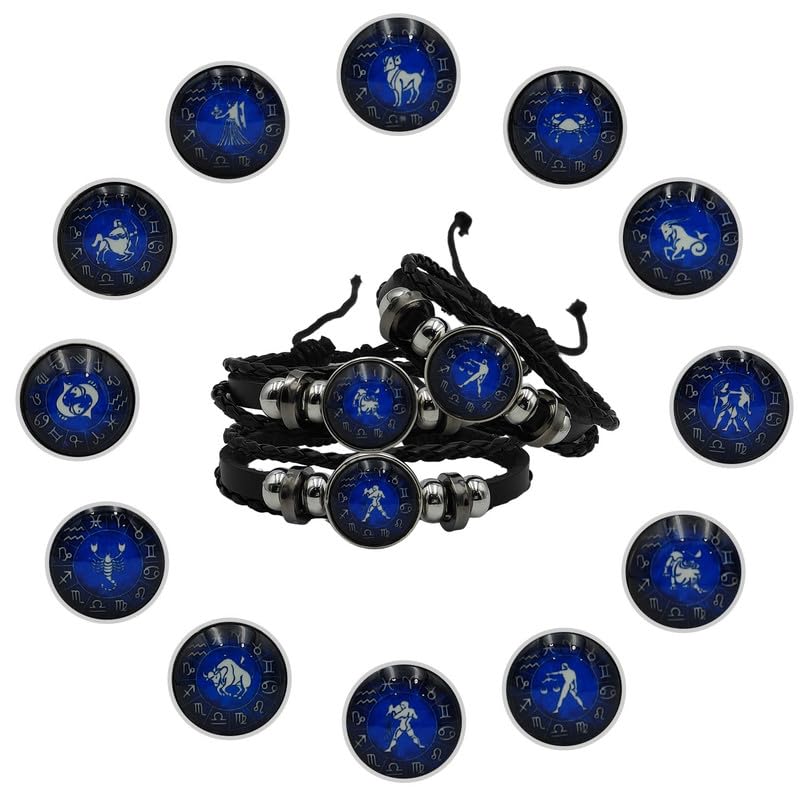 BHAGYA G Aries ((??? ????)) 12 New Constellation Bracelet Zodiac Signs Guardian Fluorescent Woven Leather Bracelet for Women & Men, All Age Jewelry Gifts for Unisex 2