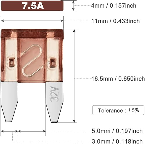 Miniatura 3 de Chanzon Fusible de hoja mini ATMAPM de 7.5 A con certificación UL, 10 fusibles automáticos de 7.5 amperios y 32 V, soplado rápido para automóvil,