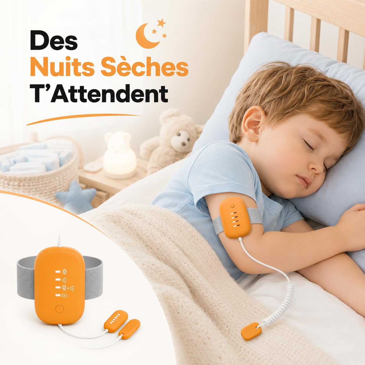 Alarme D’Énurésie Nocturne DodoGuard, Stop Pipi Enfant, Alarme Stop Pipi USB Rechargeable avec 3 Modes, Capteur Humidité Sensible pour Filles Et Garçons (Bleu)