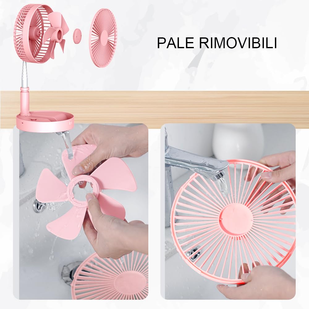 Unitedtime, ventilatore da tavolo e da tavolo, ventilatore portatile da viaggio, alimentato a batteria o USB, regolabile in altezza, pieghevole, con telecomando e timer, 4 impostazioni di velocità