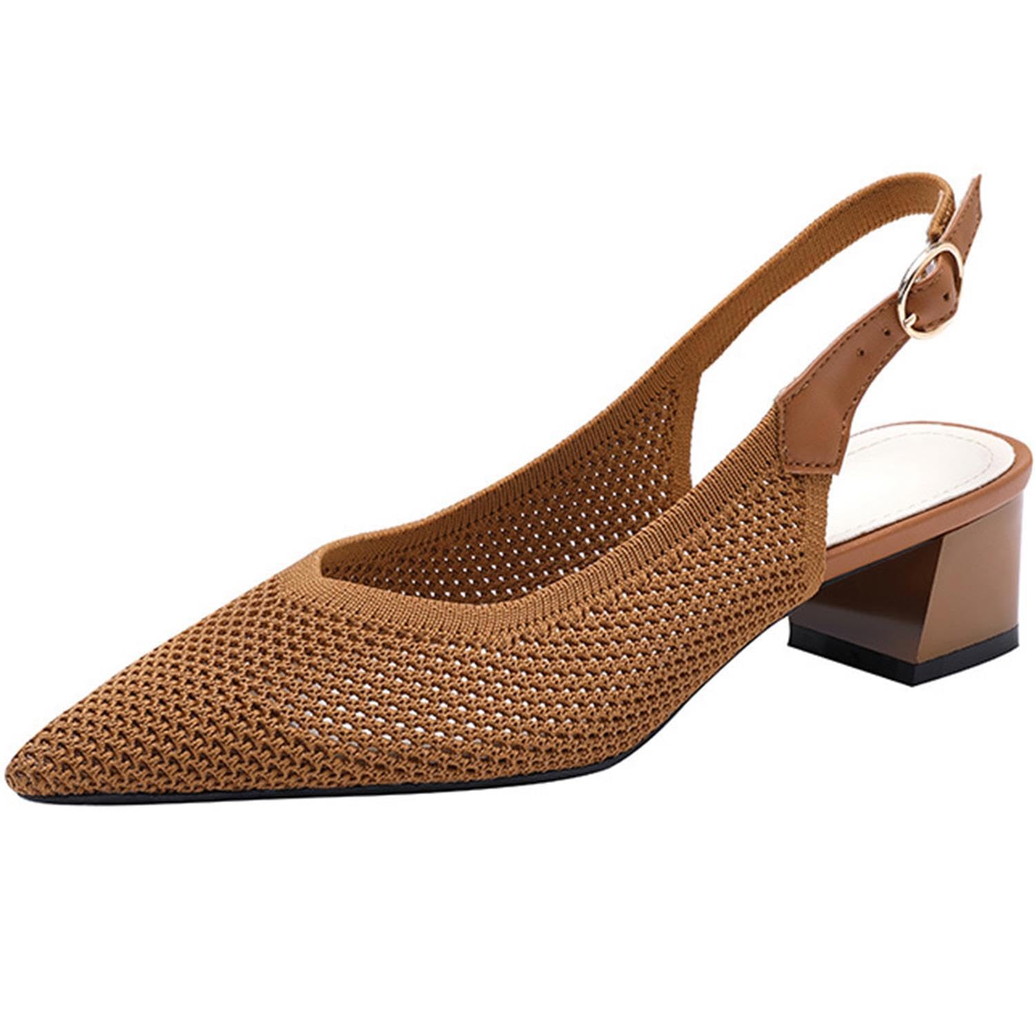 PPXID Femmes Talon Moyen Ouvert Bout Slingback Slip-on Escarpins Élégantes Chaussure à Talon Confortable et Classique