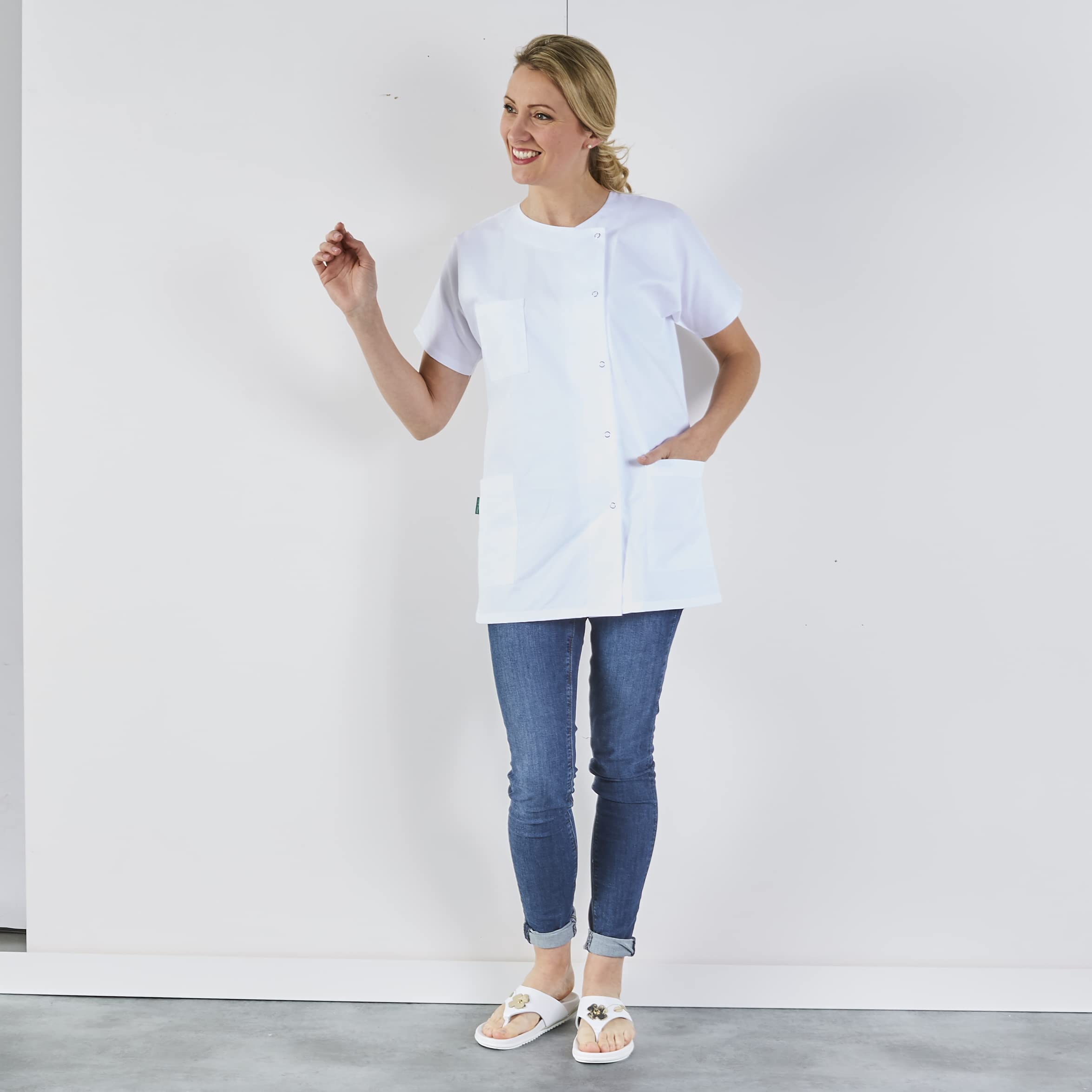 Hurry Jump Blouse medicale Femme Tunique medicale Manches Courte 3 Poches Blouse Hopital Clinique Aide Domicile Kiné Ergothérapeute Couleurs au Choix