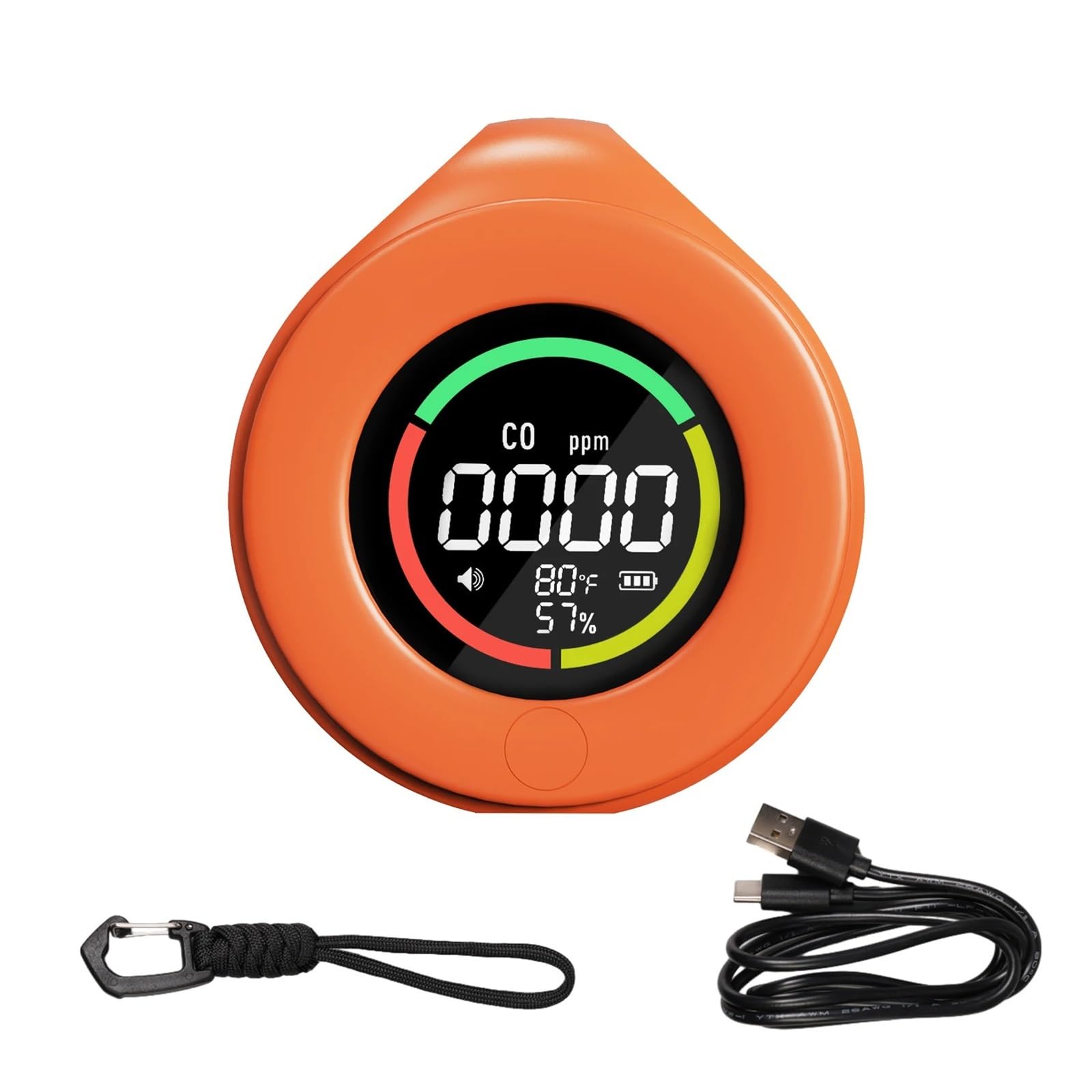 Détecteur de gaz, Mini détecteur de monoxyde Carbone Voyage 3 en 1, Portable, température/humidité/CO2, avec Aspiration magnétique(Orange Sensor)
