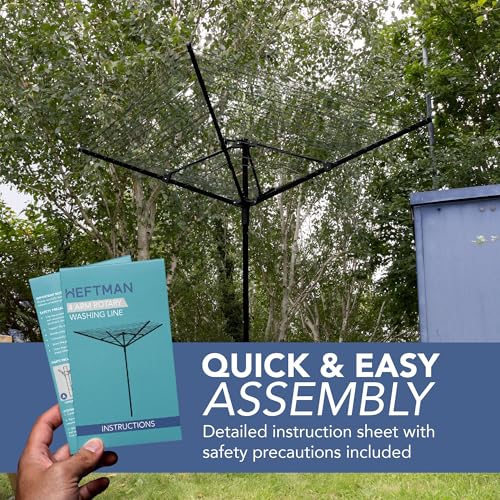 HEFTMAN Outdoor Rotary Washing Line - 45m Easy Assembly 4 Arm Rotary Washing Line Heavy Duty Weather-Proof, Powder Coated Finish Outdoor Clothes Dryer with Cover & Ground Spike (Black, 45m) - Image 5